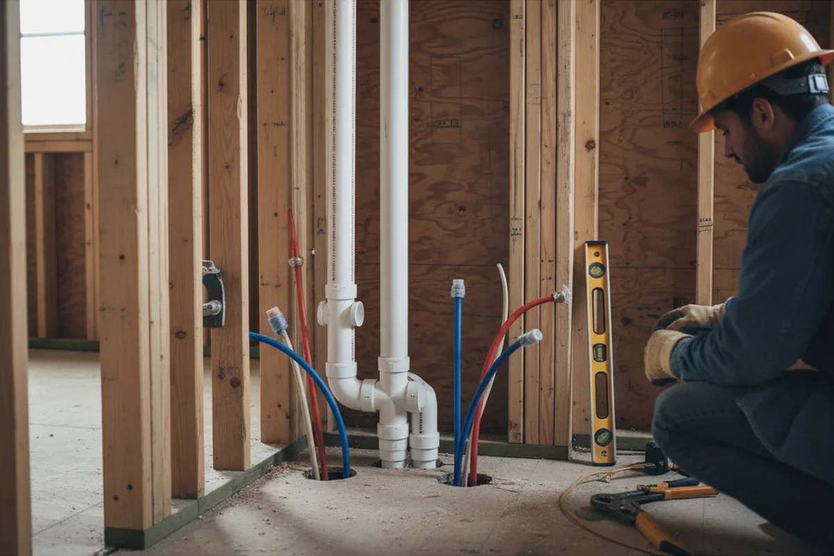 Drain and supply rough-in during Leak Detection in Cedar Glen
