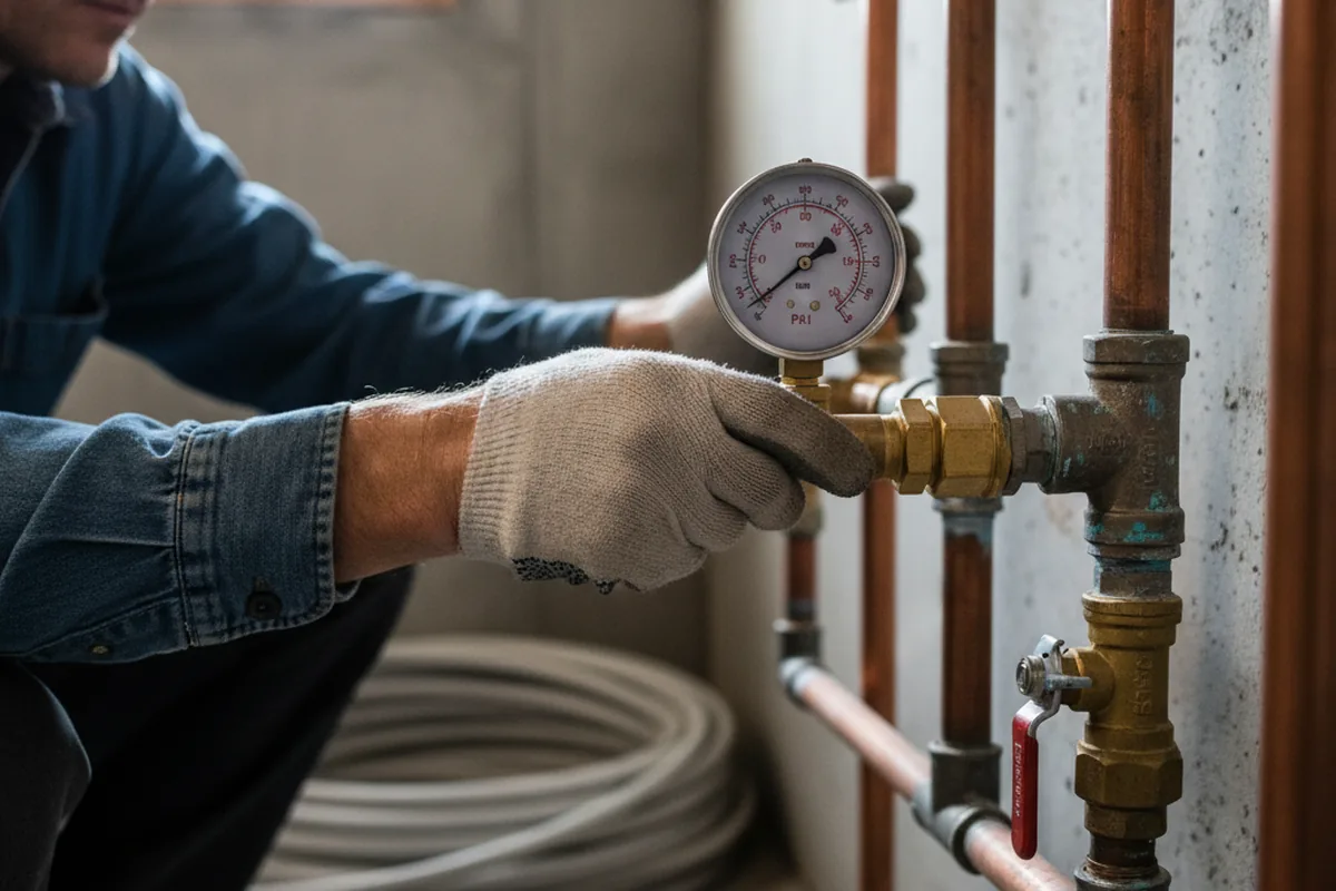 Pressure testing a repaired line during Water Line Repair in Cedar Glen